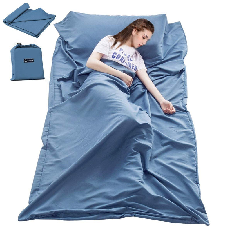 [Australia - AusPower] - Sleeping Bag Liner Travel Camping Sheet Lightweight Hotel Sheet Compact Sleep Bag Sack Lightweight Breathable Liners Warm Roomy for Camping Youth Hostels Picnic Adult Compact Sacks Blue 82.7 X 45 Inch 