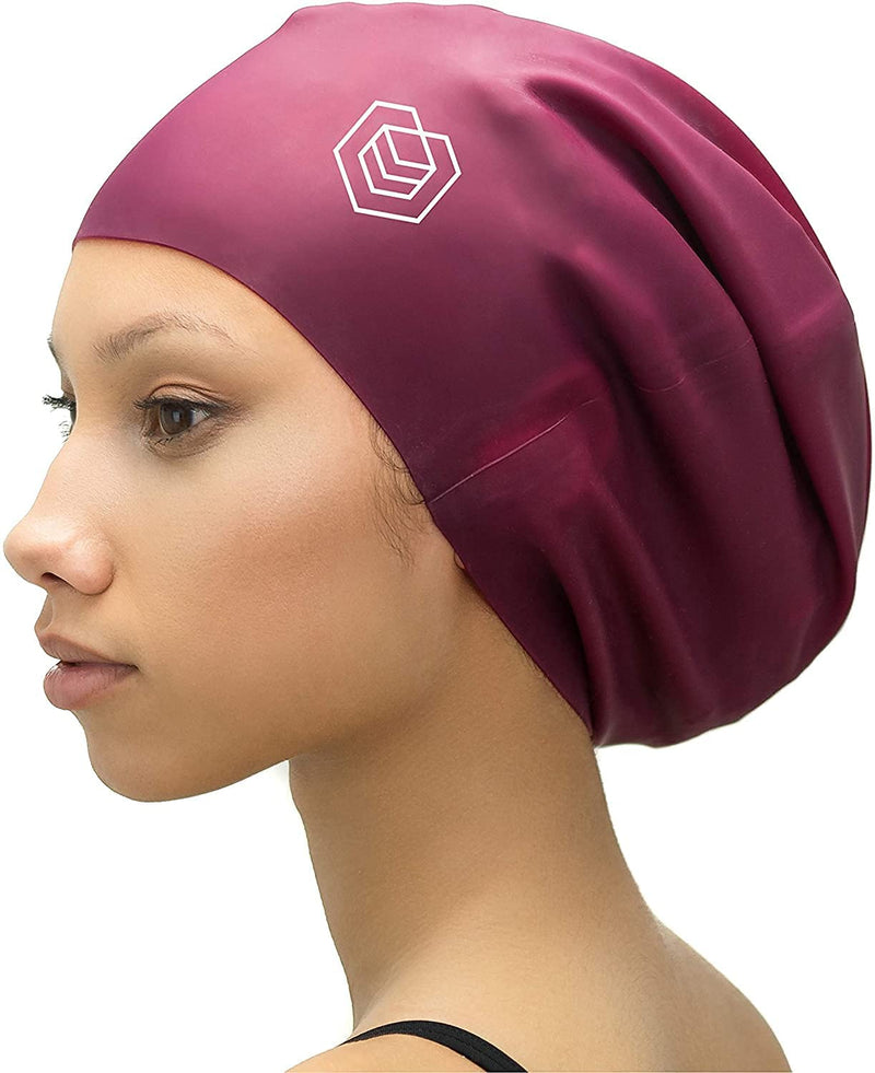 [Australia - AusPower] - SOUL CAP – Large Swimming Cap for Long Hair - Designed for Long, Thick and Curly Hair - Adults, Kids and Children - Women & Men - Premium Silicone Burgundy 