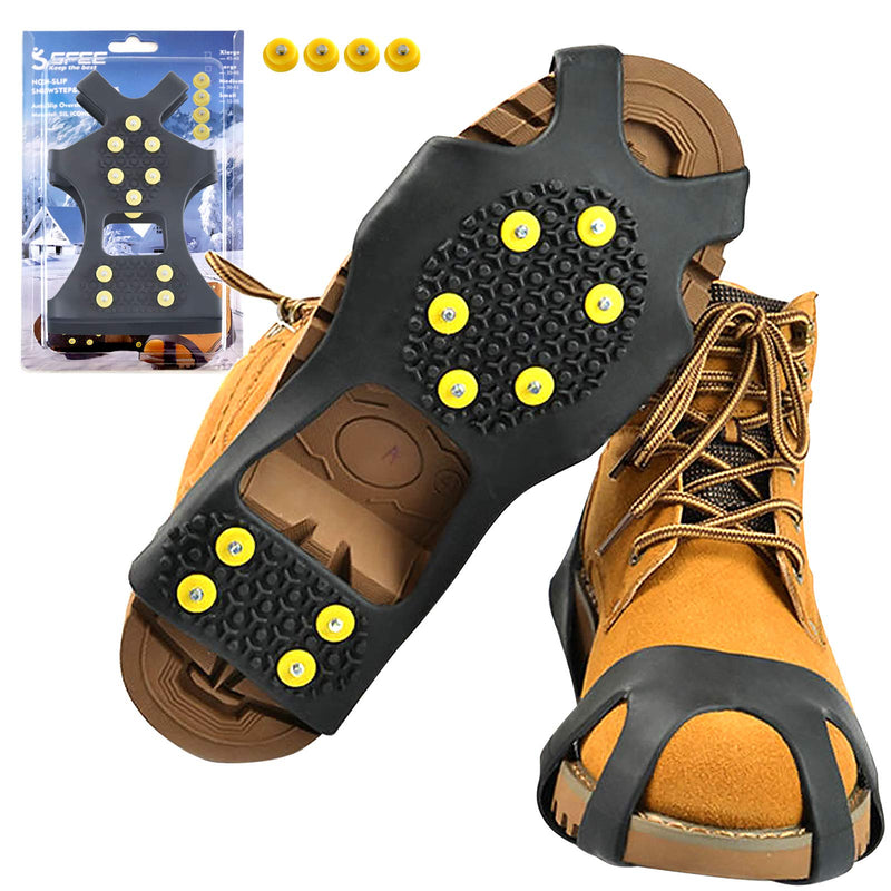 [Australia - AusPower] - Sfee Ice Cleats for Boots Shoes, Snow Grips Cleats for Ice and Snow Anti-Slip Rubber Traction Cleats for Walking on Snow and Ice 10 Steel Studs Crampons for Hiking, Walking, Climbing, Jogging Small - (Women(5-7)/Men(3-5)/EU:31-36) 