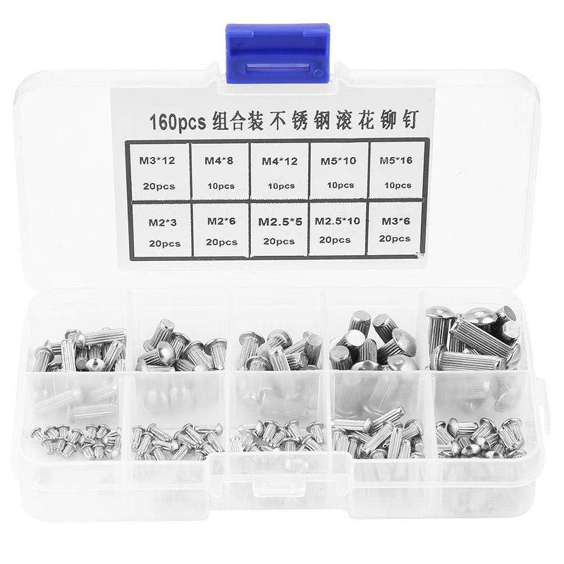 [Australia - AusPower] - 160pcs Solid Rivets Round Head Knurled Shank M2-M5 Stainless Steel Solid Rivets Assortment Set with Plastic Box Marked Clearly M2/M3/M4/M5 