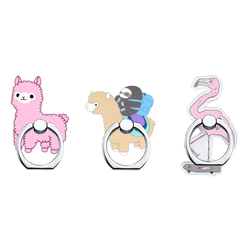 [Australia - AusPower] - Phone Ring Holder Stand, Phone Ring Stand Holder 360 Rotation Finger Ring Grip Stand for Cellphones,Smartphones and Tablets (Flamingo,Llama) 3 Pack Flamingo and Llama Phone Ring Holder 