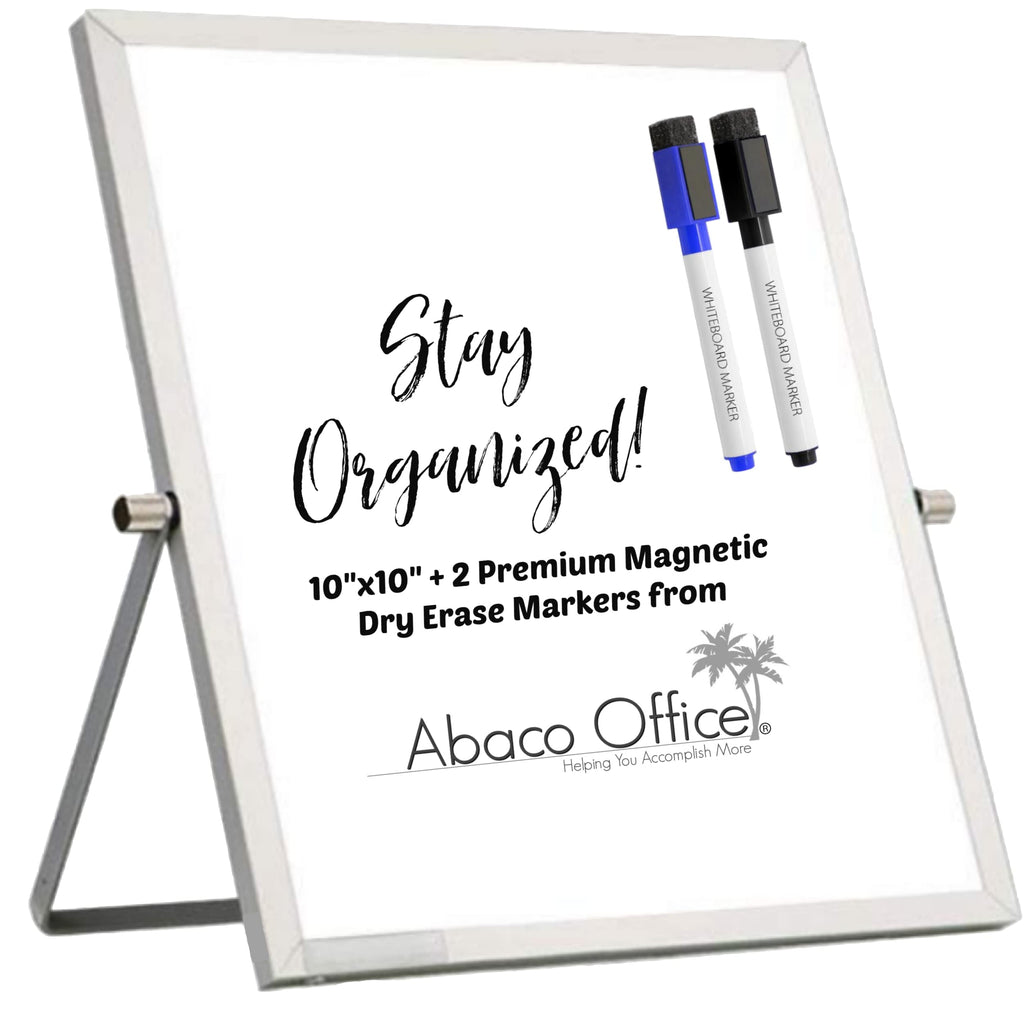 [Australia - AusPower] - Small Dry Erase Whiteboard with Stand for Desktop by Abaco Office | 10x10 Inch | 2 Free Markers w/ Magnetic Eraser CAPS!! | Mini Portable Dual-Sided Easel Magnetic | Bedroom, Office, Home, School 