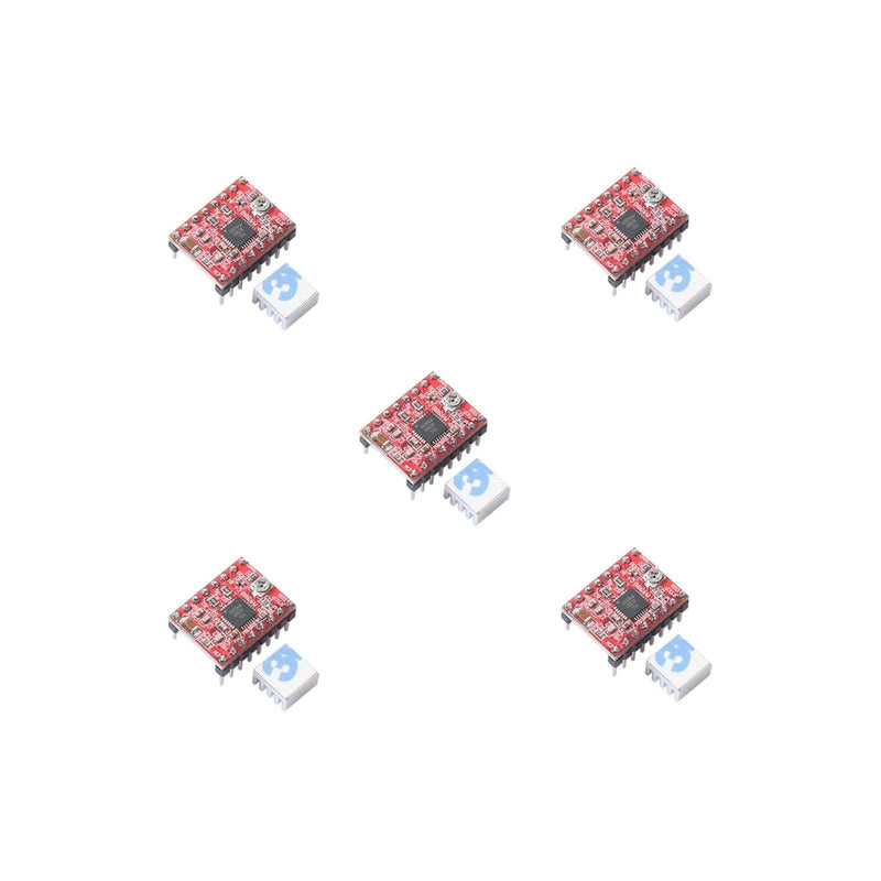 [Australia - AusPower] - 5pcs A4988 Stepper Motor Driver pololu StepStick Module Board Red with Aluminum Heat Sink Compatible with ramps 1.4 3D Printer Reprap, CNC Machine or Robotics 