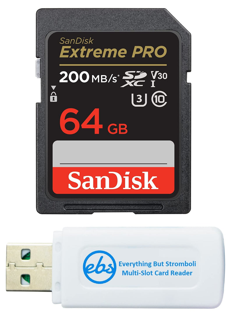 [Australia - AusPower] - SanDisk 64GB SDXC SD Extreme Pro Memory Card Works with Canon EOS R, RP, M, M10 Mirrorless Camera Class 10 UHS-I (SDSDXXU-064G-GN4IN) Bundle with (1) Everything But Stromboli Multi Slot Card Reader 