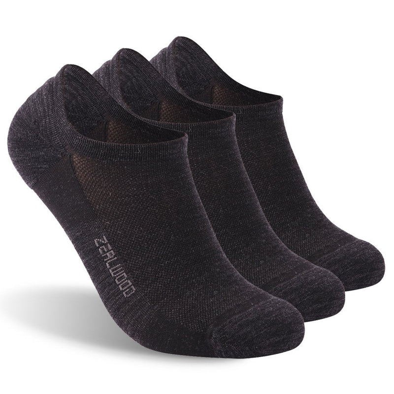 [Australia - AusPower] - No Show Athletic Socks, ZEALWOOD Unisex Merino Wool Ultra-Light Running Tennis Golf Socks,1/3 Pairs 3-no Show Black Large 