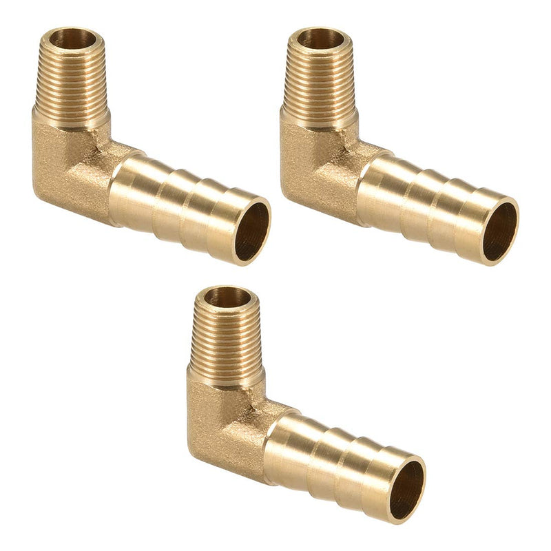 [Australia - AusPower] - uxcell Brass Barb Hose Fitting, 90 Degree Elbow 10mm Barbed to 1/8 PT Male Pipe Adapter Connector 3pcs 