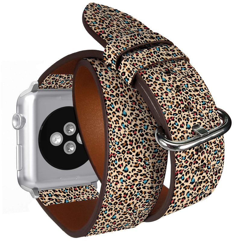 [Australia - AusPower] - Compatible with Apple Watch (Small 38mm/40mm) Series 1,2,3,4 - Double Tour Bracelet Strap Wristband Smart Watch Band Replacement - Leopard 