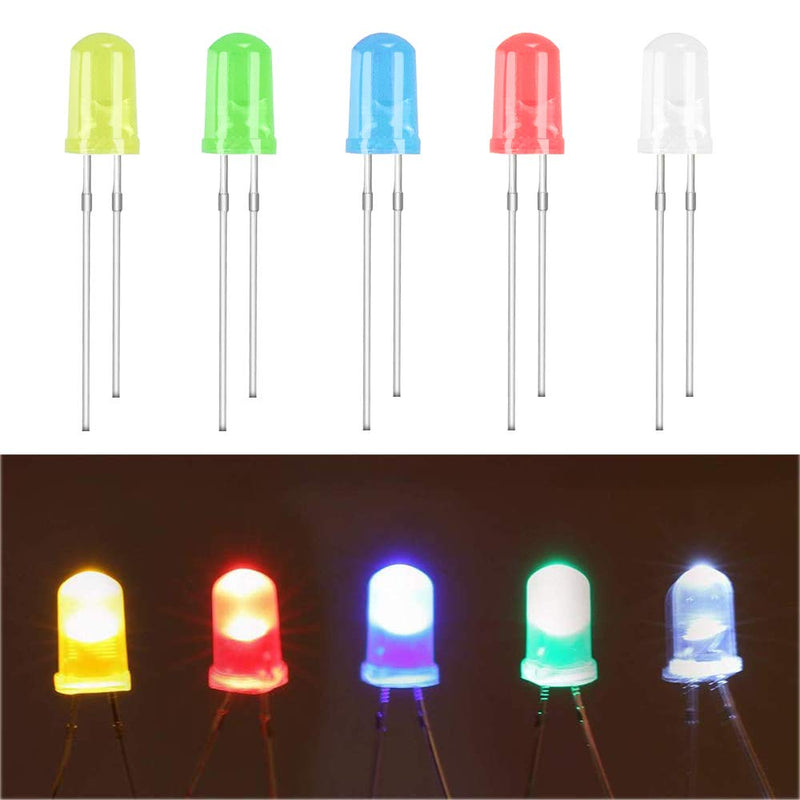 [Australia - AusPower] - (100 Pcs) MCIGICM 5mm LED Light Diodes, LED Circuit Assorted Kit for Science Project Experiment (Multi-Colored - 5 Color) Multi-colored - 5 Color 