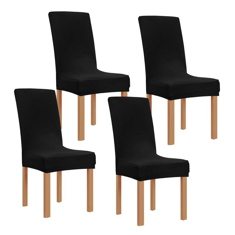 [Australia - AusPower] - Obstal Black Stretch Spandex Dining Room Chair Covers – Set of 4 Universal Removable Washable Chair Seat Slipcovers Protector for Kitchen, Ceremony, Wedding, Banquet, Hotel and Party Pure Black 