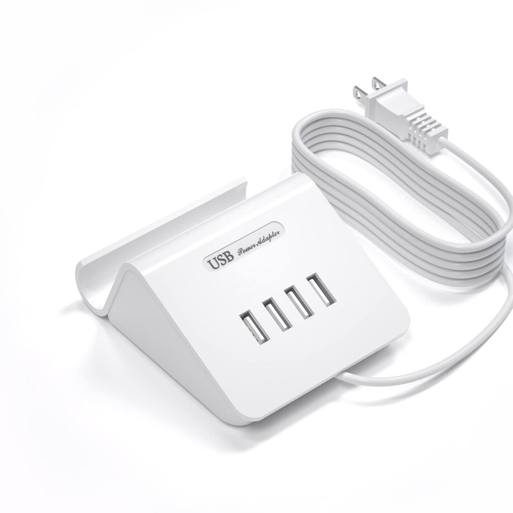 [Australia - AusPower] - VHBW USB Charging Station 25W, 4 Port USB Charging Station for multiple devices, Multi USB Charger Station with Phone Stand (UL Listed, 5Ft Extension Cord, White) 