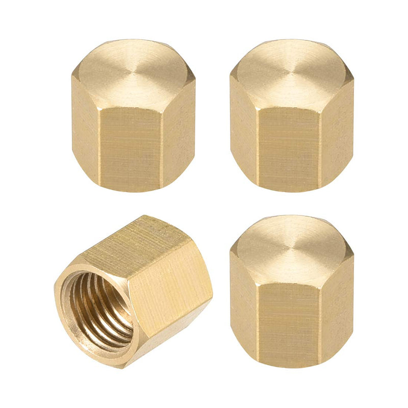 [Australia - AusPower] - uxcell 1/4SAE Pipe Fitting Valve Cap, Brass Hex Female Thread Hose Connector, for Garden and Outdoor Water Pipes Nozzle Joints, 4Pcs 