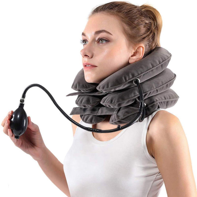 [Australia - AusPower] - Cervical Neck Traction Device for Instant Neck Pain Relief - Inflatable & Adjustable Neck Stretcher Neck Support Brace, Best Neck Traction Pillow for Home Use Neck Decompression Gray 