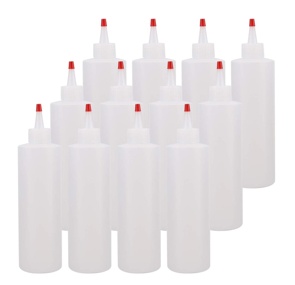 [Australia - AusPower] - Bekith 12-pack 16 Ounce Plastic Squeeze Condiment Bottles with Red Tip Cap - Squirt Bottle For Ketchup, BBQ, Sauces, Syrup, Condiments, Dressings, Arts and Crafts 