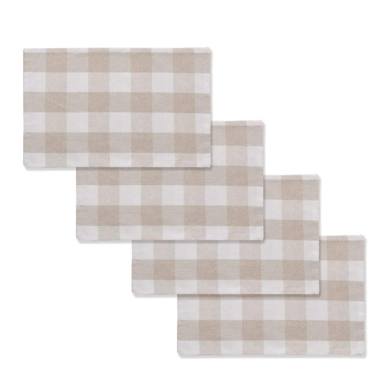 [Australia - AusPower] - Beige & White 2 Side Cotton Buffalo Check Farmhouse Placemats Set of 4 Heat Resistant Dining Table Place Mats for Kitchen Table, 12 x 18 inches Plaids Beige&white Rectangular Placemats 12" x 18" 
