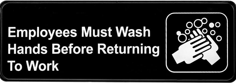 [Australia - AusPower] - Alpine Industries Employees Must Wash Hands Before Returning to Work Sign - Self Adhesive Black Plastic Employee Hand Washing Wall/Door Sign for Restaurants & Businesses 