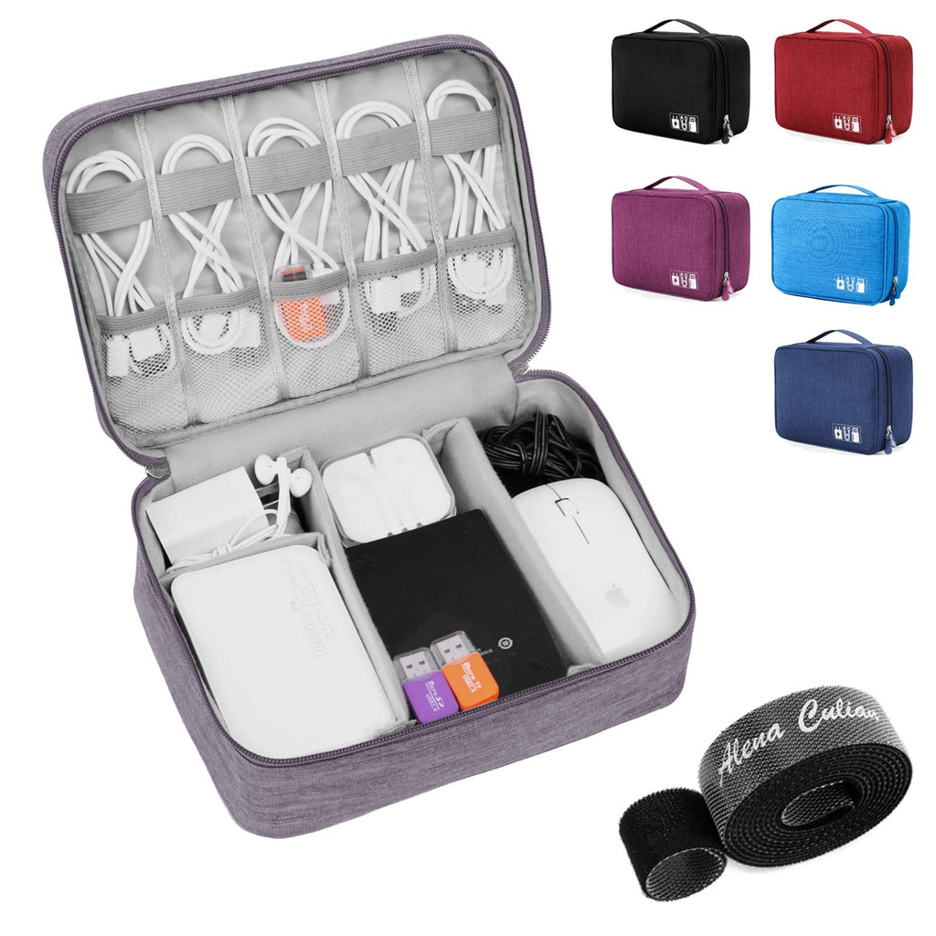 [Australia - AusPower] - Alena Culian Electronic Organizer Travel Universal Cable Organizer Bag Portable Waterproof Electronics Accessories Cases for Cable, Charger, Phone, USB, SD Card Double Layer Grey 