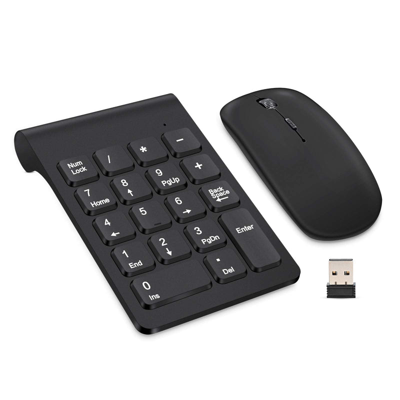 [Australia - AusPower] - Wireless Numeric Keypad, TRELC Mini 2.4G 18 Keys Number Pad, Portable Silent Financial Accounting Numeric Keypad Keyboard Extensions with Wireless Mouse for Laptop, PC, Desktop, Notebook(Black) Black 