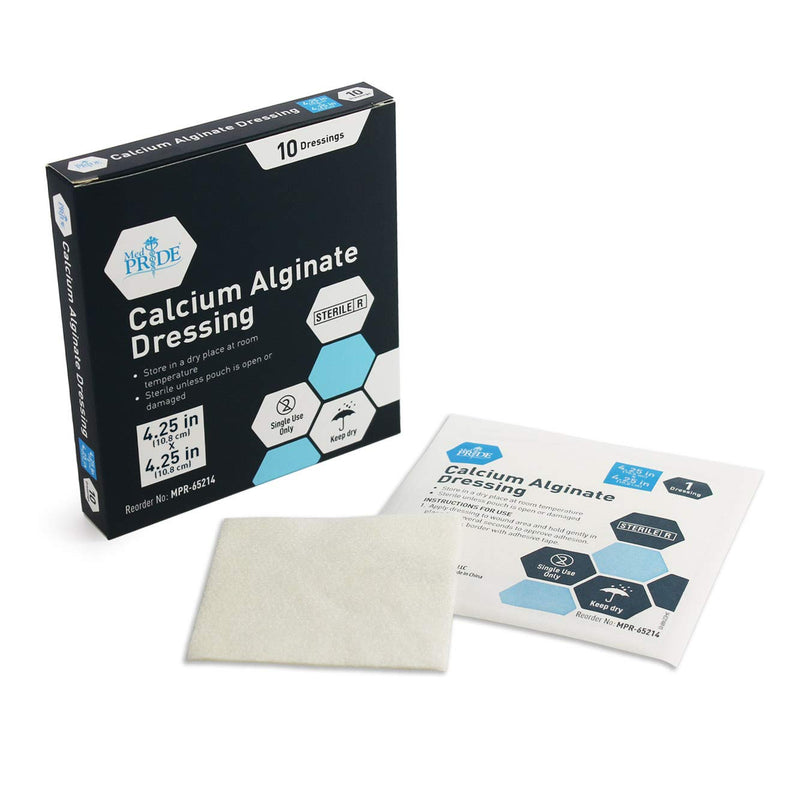 [Australia - AusPower] - Medpride Calcium Alginate Wound Dressing Pads| 4.25” x 4.25” Patches, 10-Pack| Antimicrobial, Non-Stick Padding, Sterile, Highly Absorbent & Comfortable| Flexible & Gentle on The Skin, Faster Healing 4'' x 4'' 