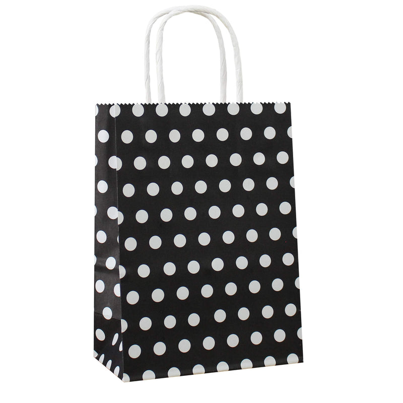 [Australia - AusPower] - 25 PCS Gift Bags Black Kraft Paper Bags with Handles and White Dots for Kid’s Birthday Wedding Holiday Party Supplies by ADIDO EVA (8.2 x 6 x 3.1 in) Black gift bags 25 8.2x6x3.1 Inch (Pack of 25) 
