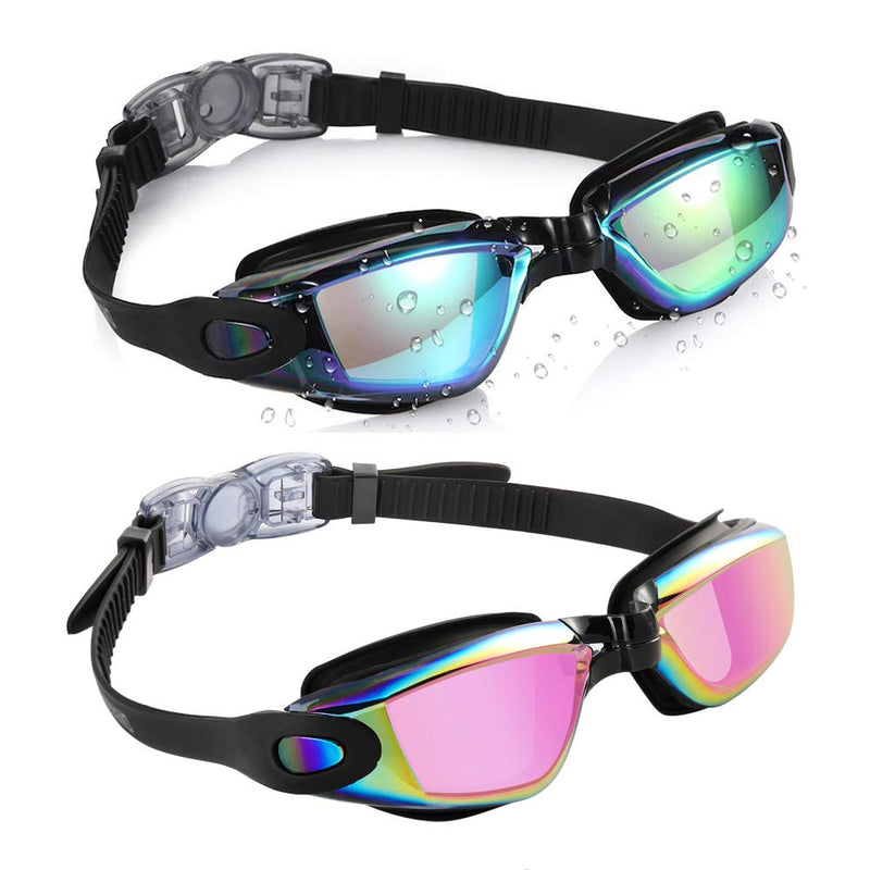 [Australia - AusPower] - Aegend Swim Goggles, 2 Pack Swimming Goggles No Leaking Adult Men Women Youth Aqua & Bright Rose 