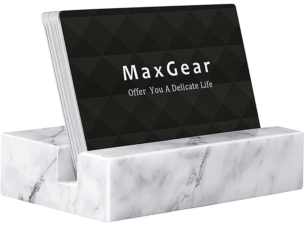 [Australia - AusPower] - MaxGear Business Card Holder for Desk Marble Business Card Display Holders Desktop Business Cards Holder Stand Desk Card Display Holder for Home and Office, 4 x 2 x 0.8 inches, White Carrara Marble 