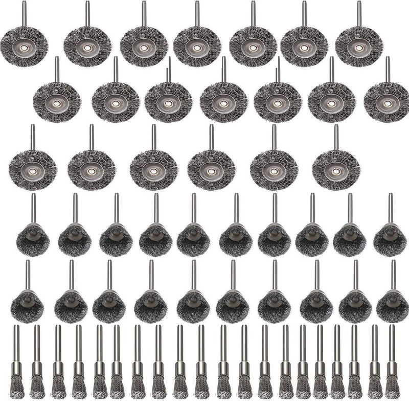 [Australia - AusPower] - 60 Pcs Wire Brushes Set, Rocaris Steel Wire Wheels Pen Brushes Set Kit Accessories for Rotary Tool 