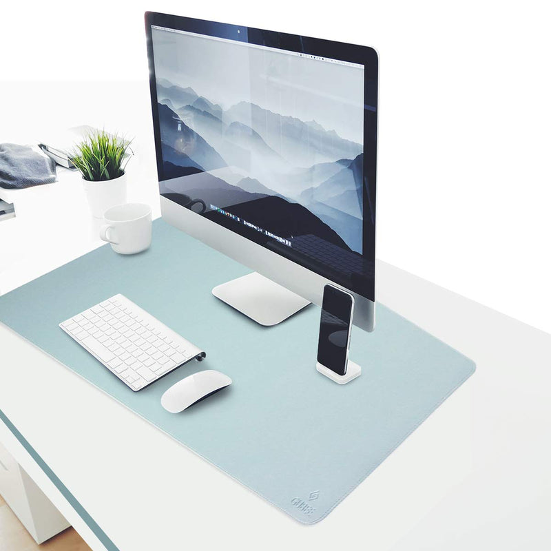 [Australia - AusPower] - GUBEE PU Leather Multifunctional Office Desk Pad,Waterproof Non-Slip Anti-Dirty Mouse Pad Mat for Office and Home,Travel,Large Size 35.43x15.75x0.08inch (Blue) Blue/Silver 