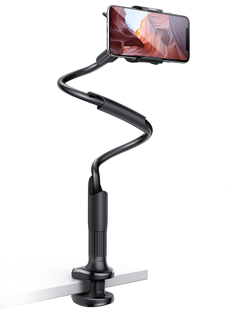 [Australia - AusPower] - Phone Holder Bed Gooseneck Mount - Lamicall Flexible Arm 360 Mount Clip Bracket Clamp Stand for Cell Phone XS Max XR X 8 7 6 Plus 5 4, S10 S9 S8 S7 S6, Overall Length 33.4In(Black) Black 