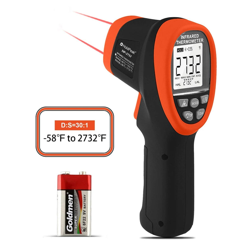 [Australia - AusPower] - HOLDPEAK HP-2732 Pyrometer -58℉~2732℉(-50℃~1500℃) D:S=30:1 Dual Laser Infrared Thermometer Professional Level IR Non-Contact Thermometer Gun , Backlit, for Casting Metallurgy(Not for Human) 2-HP-2732 (-58℉~2732℉) 