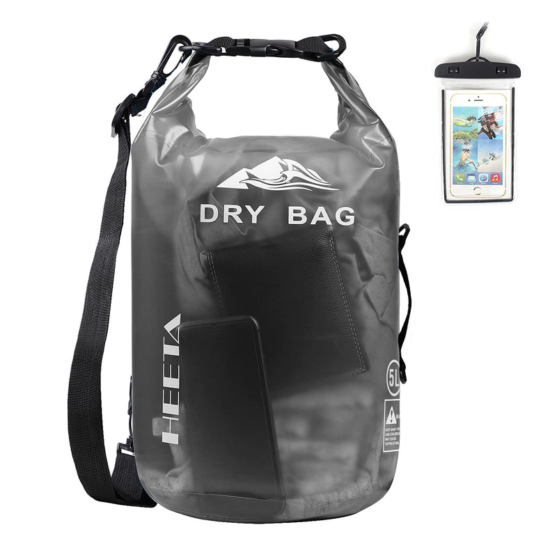 [Australia - AusPower] - HEETA Waterproof Dry Bag for Women Men, 5L/10L/20L/30L/40L Roll Top Lightweight Dry Storage Bag Backpack with Phone Case for Travel, Swimming, Boating, Kayaking, Camping and Beach Black 