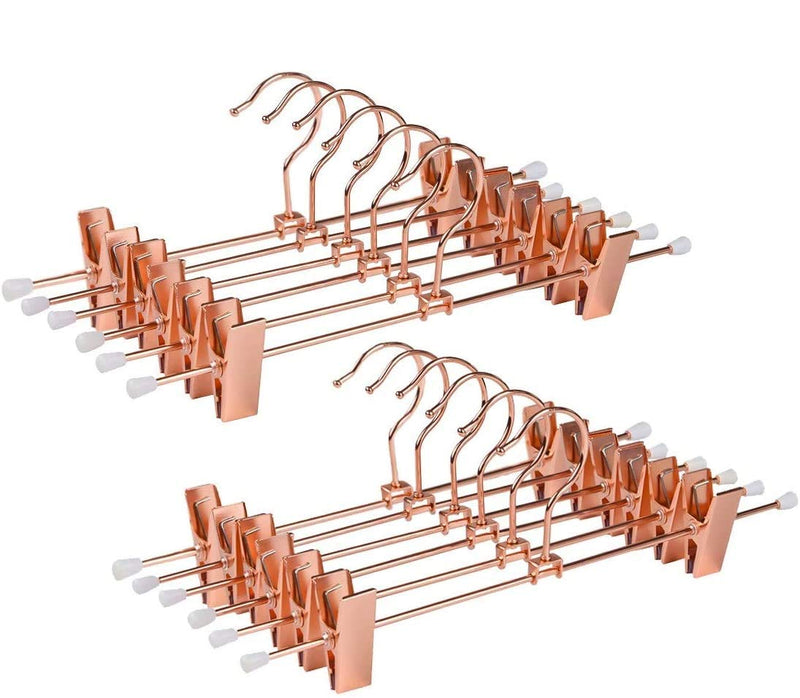 [Australia - AusPower] - Amber Home 12 Pack Rose Copper Gold Metal Pants Skirt Hangers with Clips, Adjustable Clip Metal Trouser Hangers, Clip Hangers for Jeans Pants Heavy Duty (12 Pack) 