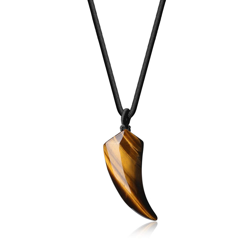 [Australia - AusPower] - COAI Mens Womens Wolf Tooth Amulet Stone Pendant Necklace Tiger Eye 