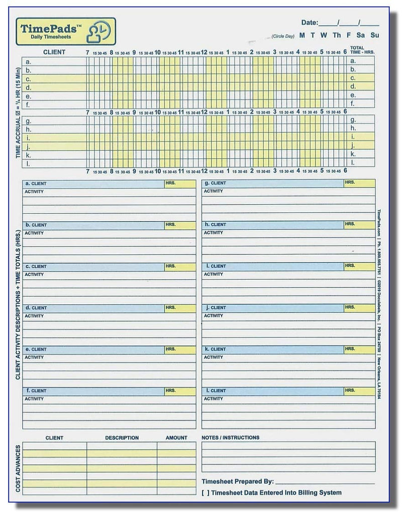 [Australia - AusPower] - Timesheets for Attorneys, Paralegals & Law Firms - [50/Pack] - Easy"Check-The-Box" Timekeeping System Logs 100% of Your Billable Time. Increases Billings & Revenue. 8.5x11”. Time Sheets by TimePads. 