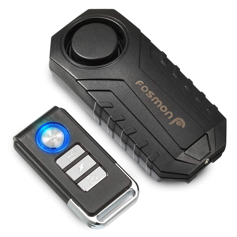 [Australia - AusPower] - Fosmon Anti Theft Burglar Bike Alarm with Remote, Waterproof Vibration Triggered Battery Operated Loud 113dB Wireless Siren for Bicycle, E-Bike, Motorcycle, Scooter, Cart, Trailer, Equipment, Fence 
