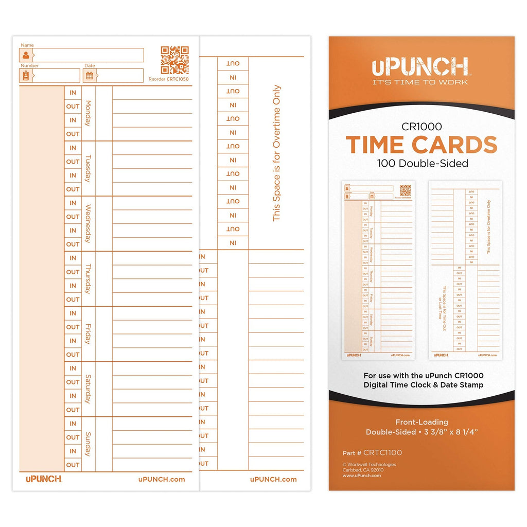 [Australia - AusPower] - 100 uPunch Time Cards for CR1000 Digital Time Clock & Date Stamp 