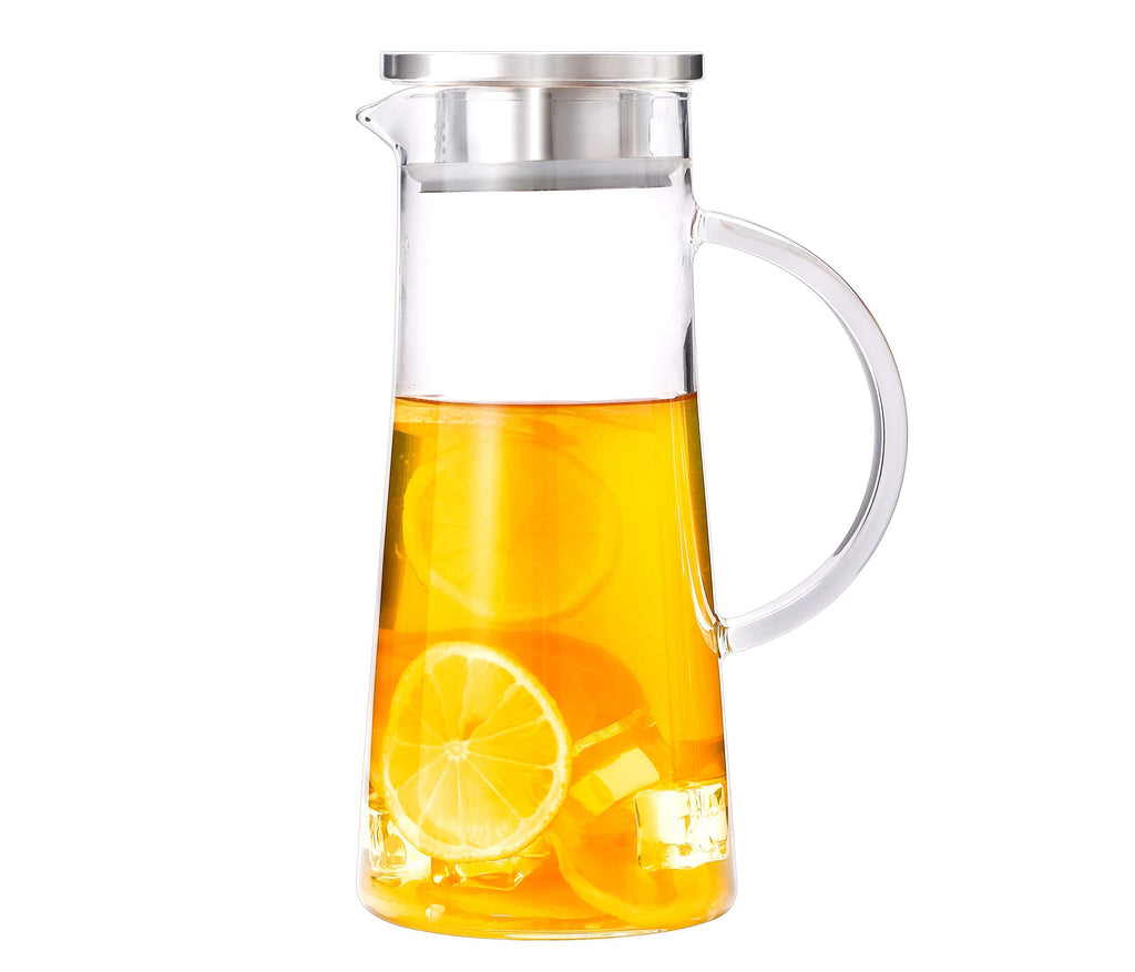 [Australia - AusPower] - Apexstone 1.5 Liter 50 Ounces Glass Water Pitcher with Lid and Handle,Juice Pitcher,Cold Water Pitcher,Heat Resistant Glass Carafe Pitcher with Lid for Tea,Juice,Milk, Cold or Hot Beverages 