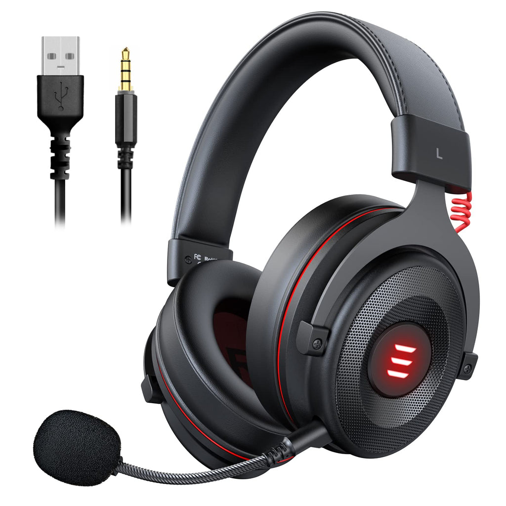 [Australia - AusPower] - EKSA E900 Wired Gaming Headset - PS4 Headset with Detachable Noise Cancelling Microphone - 7.1 Surround Sound - Over Ear Headphones Gaming Compatible with PC, PS4, PS5, Xbox One, Computer, Laptop E900Pro Black-Red 
