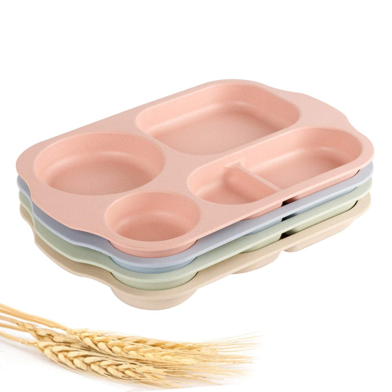 [Australia - AusPower] - shopwithgreen Unbreakable Divided Plates - Large 11 Inch 4 PCS Microwave Dishwasher Safe Tray for Kids Adults - Wheat Straw Plastic Material, Lightweight Plates (Blush) Blush 