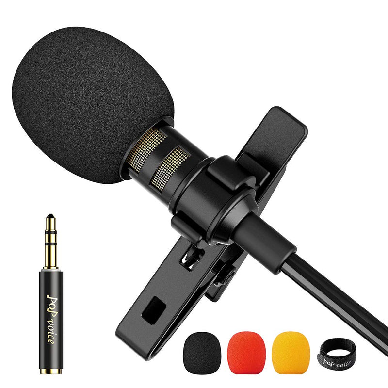 [Australia - AusPower] - PoP Voice 12.8 Feet Lavalier Lapel Microphone Professional Grade Omnidirectional Mic Condenser Small Mini Perfect for Recording Podcast PC Laptop Android iPhone YouTube Interview Asmr External 