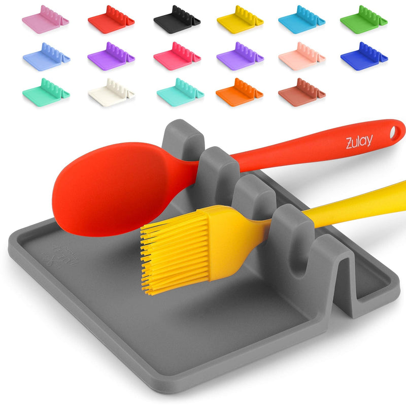 [Australia - AusPower] - Silicone Utensil Rest with Drip Pad for Multiple Utensils, Heat-Resistant, BPA-Free Spoon Rest & Spoon Holder for Stove Top, Kitchen Utensil Holder for Spoons, Ladles, Tongs & More - by Zulay Medium Ash Gray 