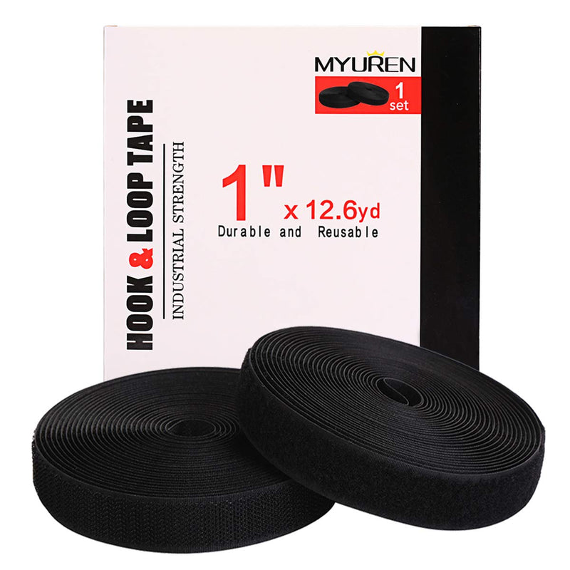 [Australia - AusPower] - Sew on Hook and Loop Tape 1 Inch Non-Adhesive Back Nylon Strips Fabric Fastener Non-Adhesive Interlocking Tape Black,12.6 Yard 1" 