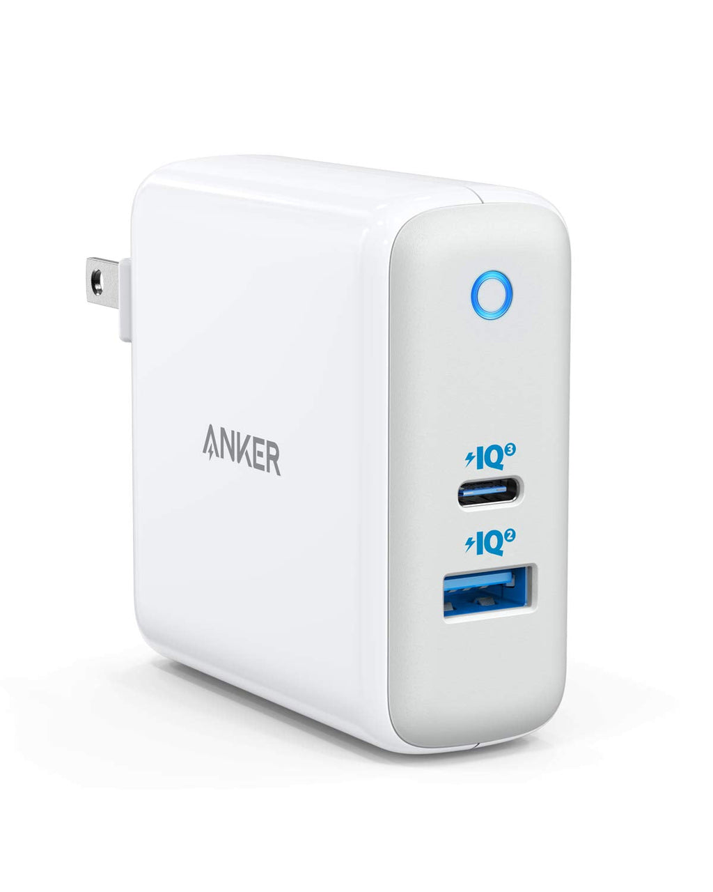 [Australia - AusPower] - USB C Charger, Anker 60W PIQ 3.0 & GaN Tech Dual Port Charger, PowerPort Atom III (2 Ports) Travel Charger with a 45W USB C Port, for USB-C Laptops, MacBook, iPad Pro, iPhone, Galaxy, Pixel and More White 