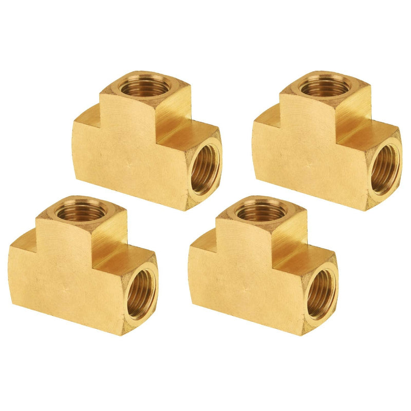 [Australia - AusPower] - SUNGATOR Brass Pipe Fitting, Barstock Tee, 1/4" x 1/4" x 1/4" NPT Female Pipe (4-Pack) 4 Pack 