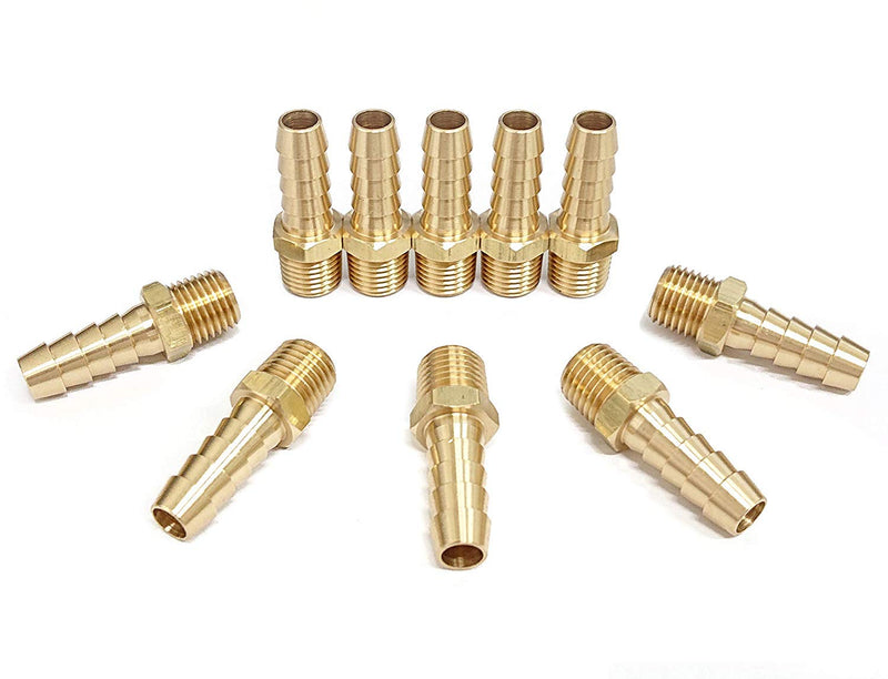 [Australia - AusPower] - T TANYA HARDWARE Pipe Fitting and Air Hose End Fitings, 3/8" Barb x 1/4" NPT Male Thread Pipe, Solid Brass, Male Pipe, Adapter - 10 Piece 