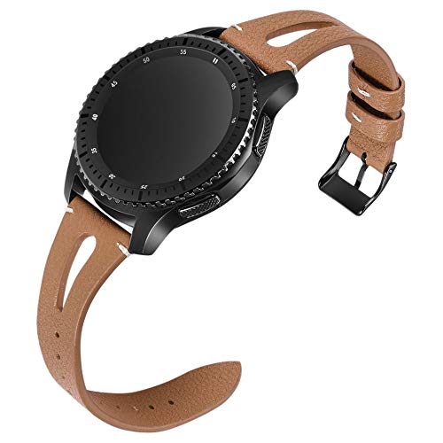 [Australia - AusPower] - Areziir 22mm Slim Leather Bands Compatible with Samsung Gear S3 Classic Frontier Galaxy 46mm Smart Watch, Genuine Leather Cute Replacement Band Brown/Black 