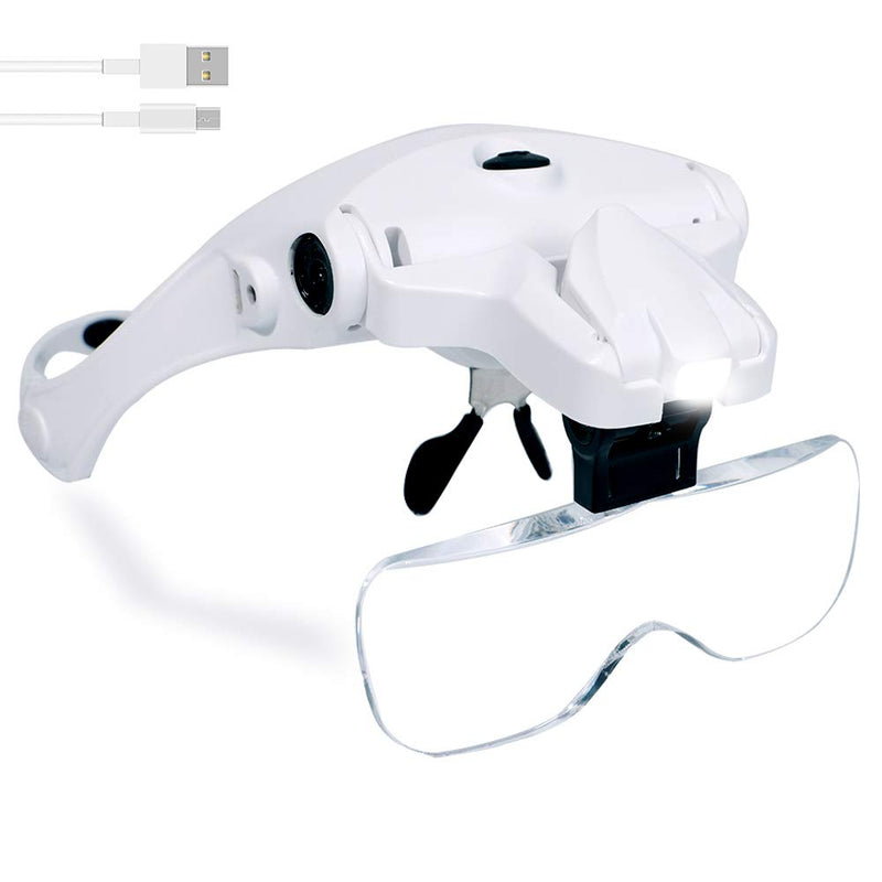 [Australia - AusPower] - Hands Free Headband Magnifying Glass, USB Charging Head Magnifier with LED Light Jewelry Craft Watch Hobby 5 Lenses 1.0X 1.5X 2.0X 2.5X 3.5X (Upgraded Version) 
