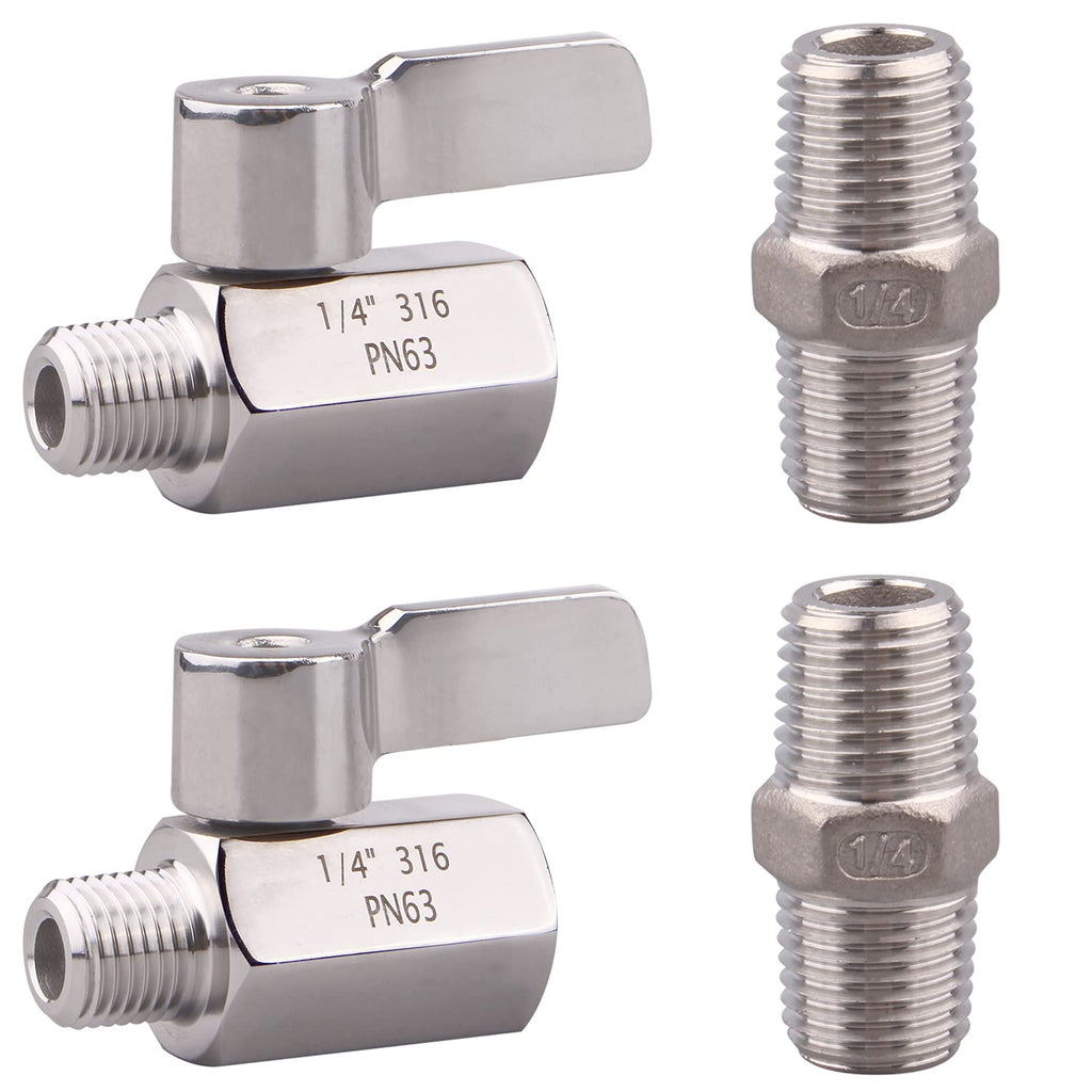 [Australia - AusPower] - DERNORD 2 Pack Stainless Mini Ball Valve NPT Female x Male Thread SUS316 with Male Hex Nipple （1/4 Inch) 1/4 Inch 