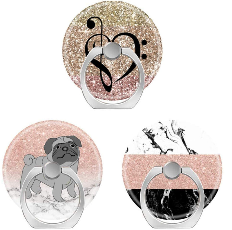 [Australia - AusPower] - Cell Phone Holder,Finger Ring Kickstand with Car Mount Grip for Phones,Cases,Tablets Ombre Rose Pink Gold Glitter Musical Heart White Marble Grey Pug Dog Striped Black White 