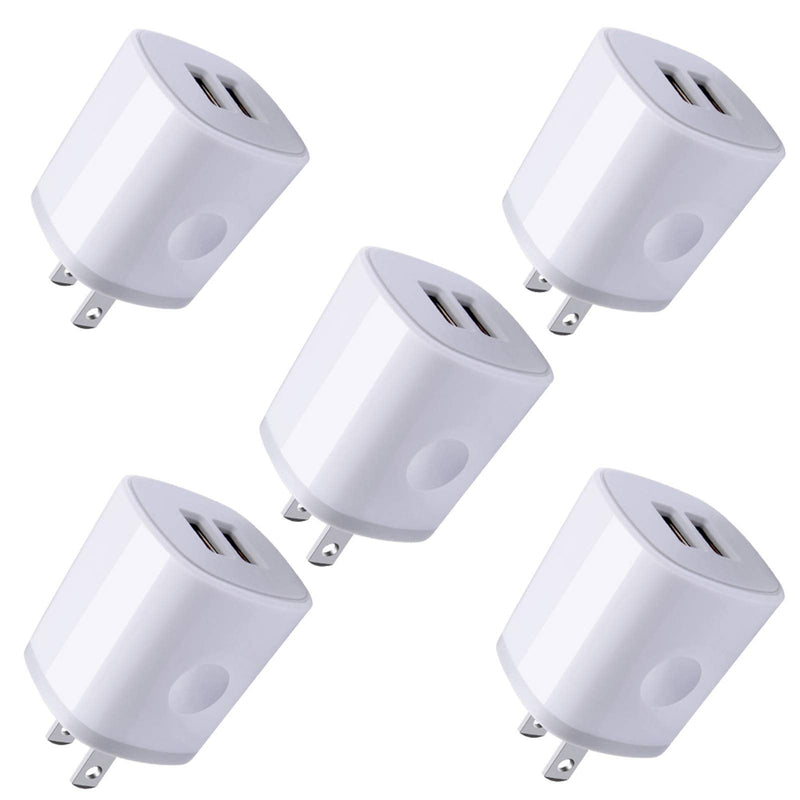 [Australia - AusPower] - USB Wall Plug, Charger Block, 5Pack AndHot 2.1Amp 2-Port USB Wall Charger Home Travel Fast AC Power Adapter for iPhone 12 Mini/11 Pro/SE/XS/XR/X/8/7/6 Plus, iPad, Samsung, Android, Kindle, LG, Moto Pure White 