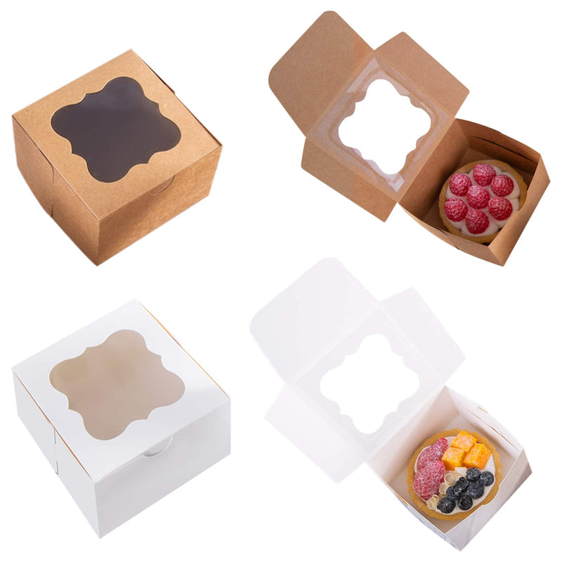 [Australia - AusPower] - 25 Pack White Bakery Box with Window 4x4x2.5 inch Eco-Friendly Paper Board Cardboard Gift Packaging Boxes for Pastries, Cookies, Small Cakes, Pie, Cupcakes (White, 25) 